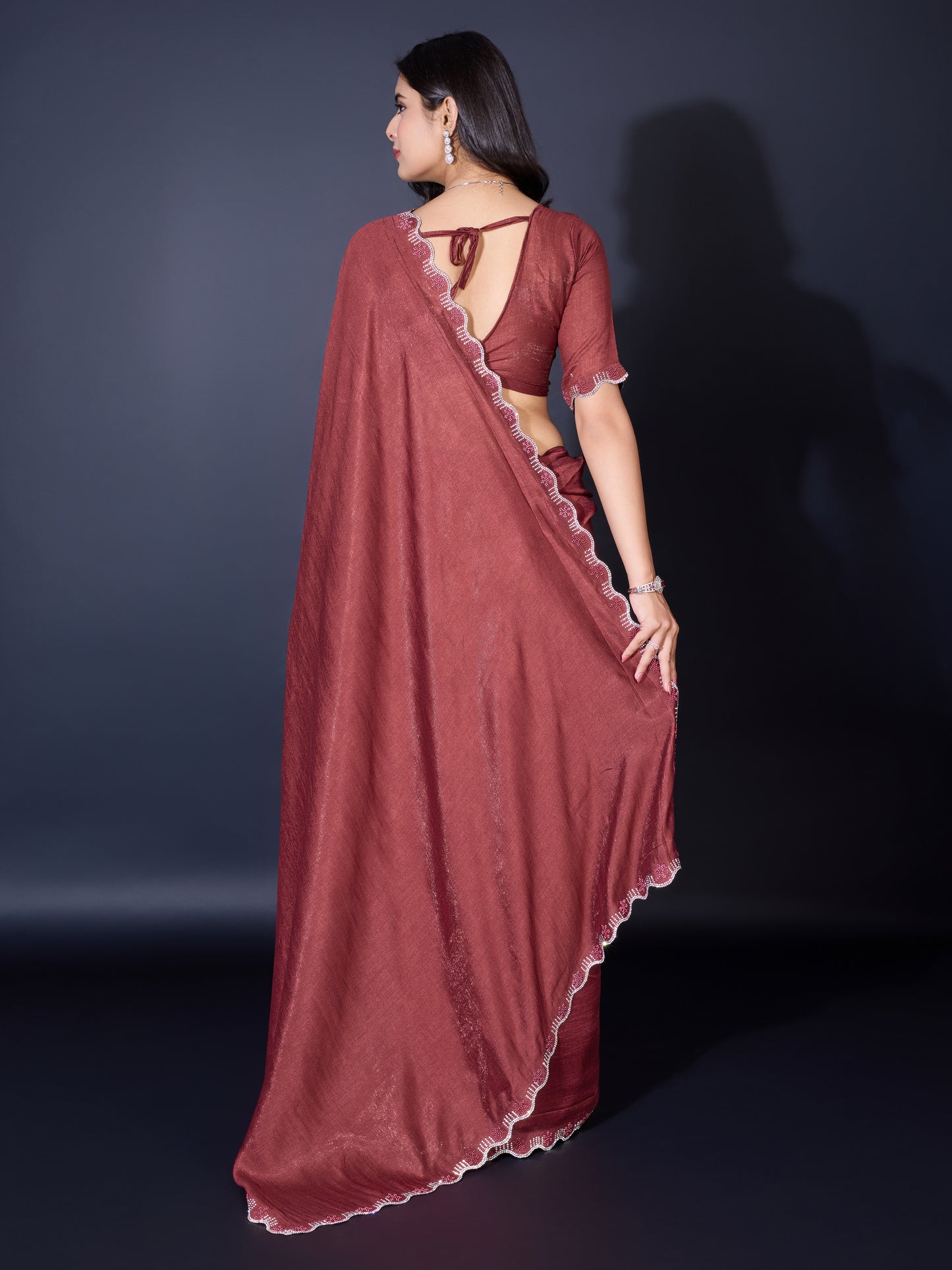 Exquisite Khadi Shimmer Saree – Shimmering Brick Red