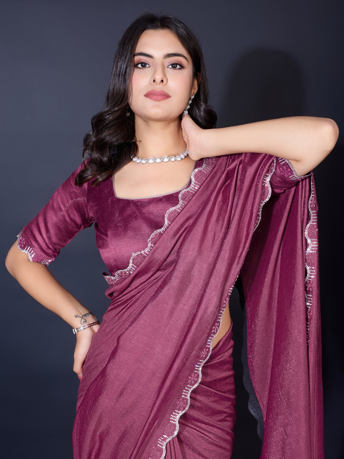 Opulent Khadi Shimmer Saree – Shimmering Wine