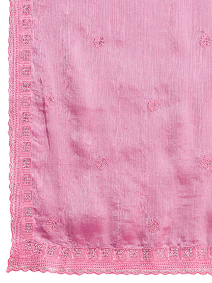 Elegant Soft Tissue Burberry Saree – Silky Pink