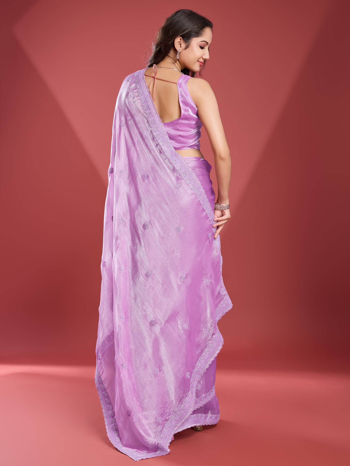 Luxurious Soft Tissue Burberry Saree – Shiny Purple