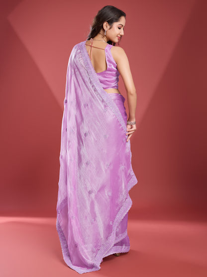 Luxurious Soft Tissue Burberry Saree – Shiny Purple