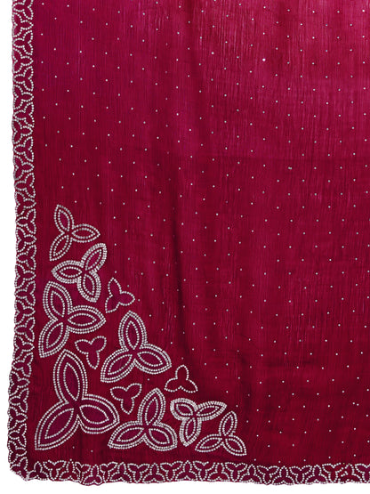 Graceful Self-Pattern Satin Chiffon Saree – Silky Red