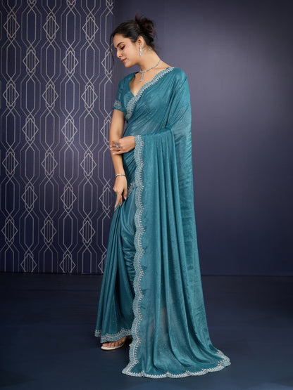 Graceful Peacock Green trending Ice Georgette Saree