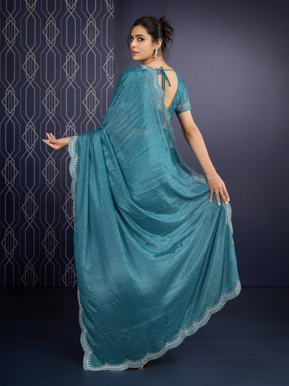 Graceful Peacock Green trending Ice Georgette Saree