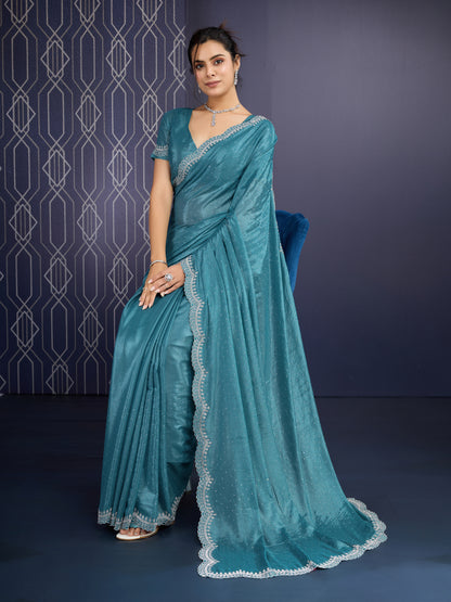 Graceful Peacock Green trending Ice Georgette Saree