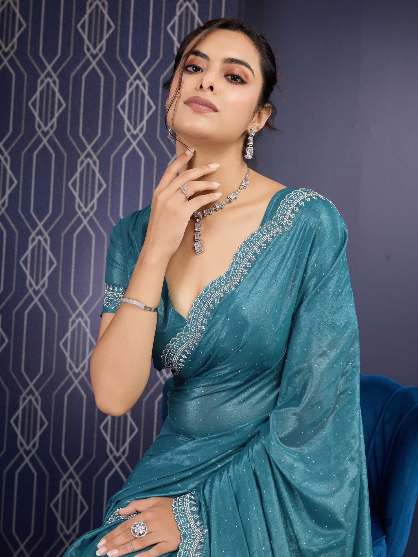 Graceful Peacock Green trending Ice Georgette Saree