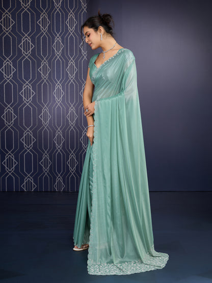 Sparkling Green Radiant Trending Ice Georgette Saree