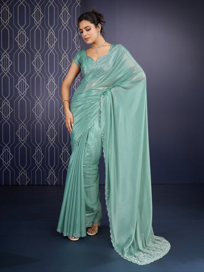 Sparkling Green Radiant Trending Ice Georgette Saree