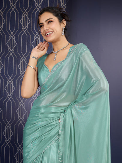 Sparkling Green Radiant Trending Ice Georgette Saree