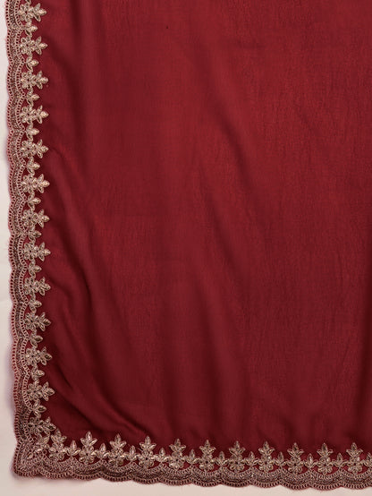 Latest Cherry Red & Golden  Blooming Georgette Saree