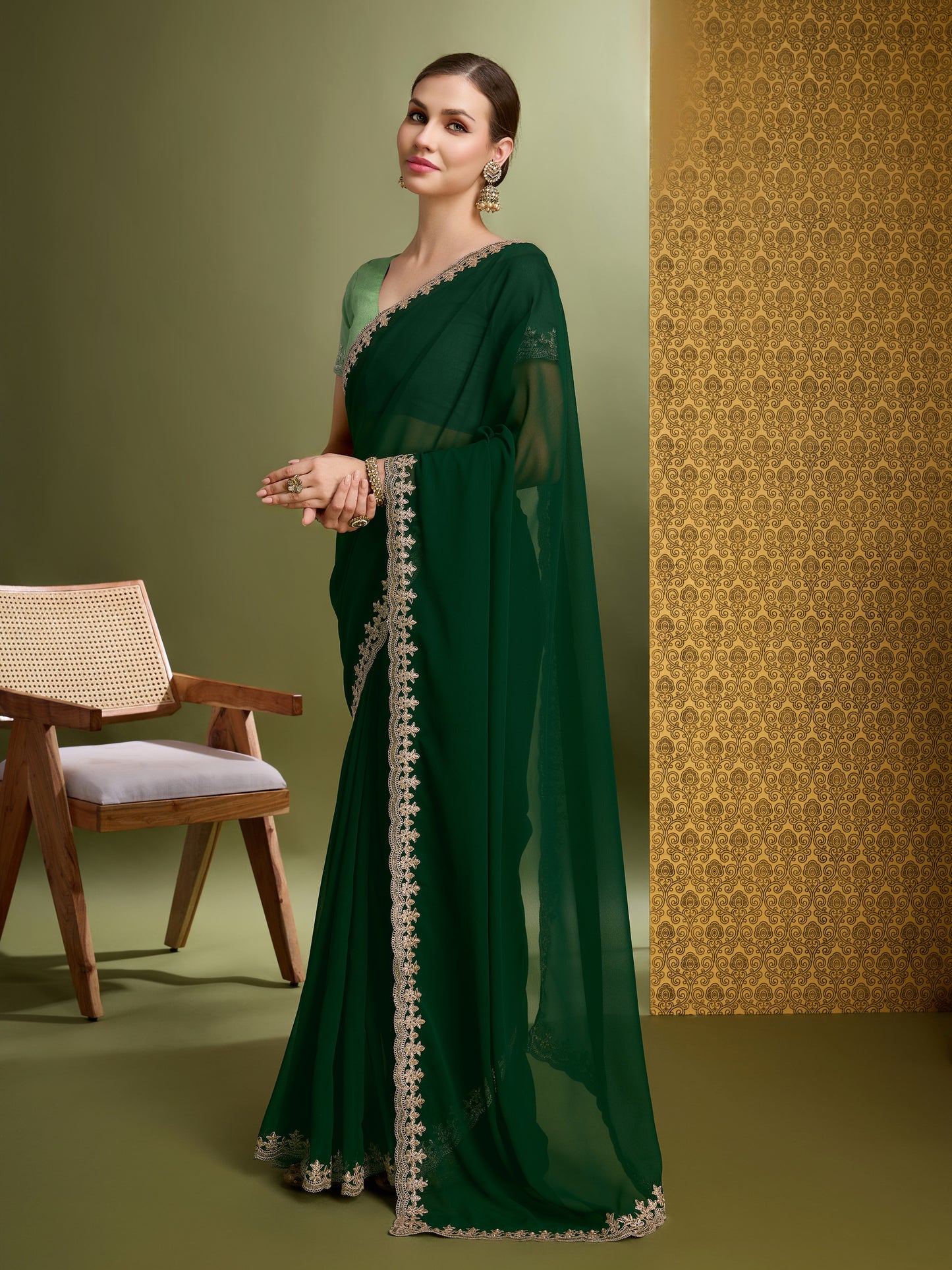 Latest Chilli Green Exquisite Blooming Georgette Saree