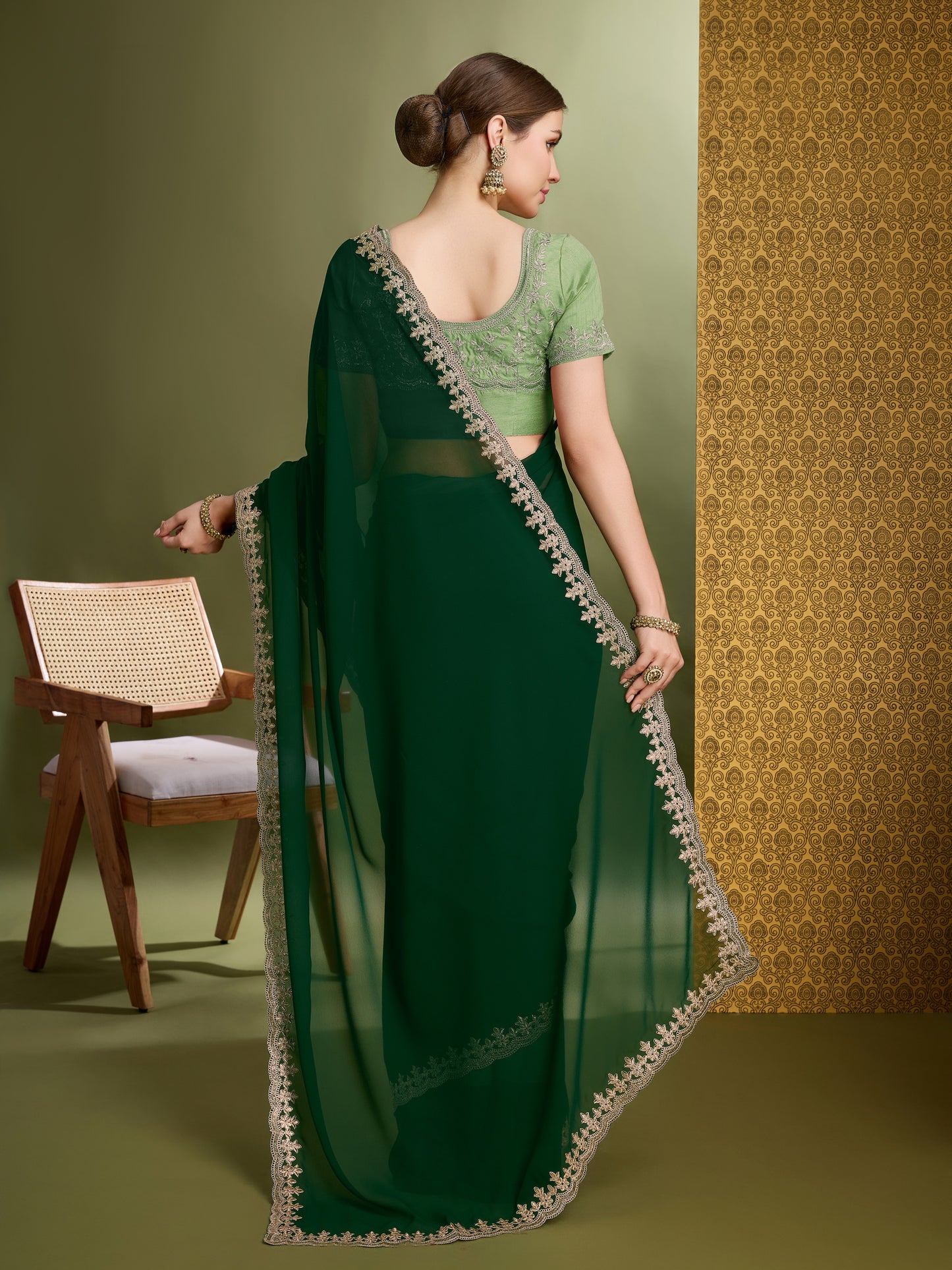 Latest Chilli Green Exquisite Blooming Georgette Saree