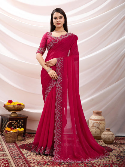 Latest Exquisite Red Velvet Chiffon saree