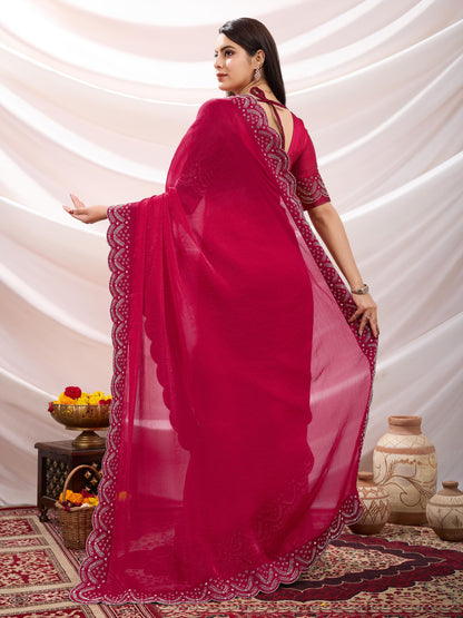 Latest Exquisite Red Velvet Chiffon saree