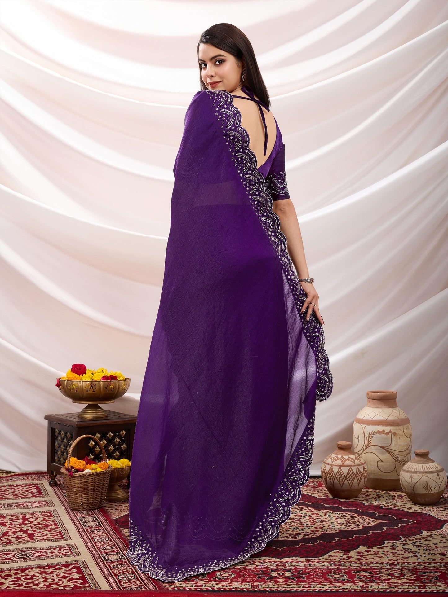 Latest  Exquisite Purple Velvet Chiffon Saree