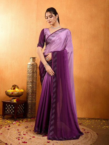 Rangira – Orchid Purple Shaded Chinnon Saree with Swarovski Diamond Work