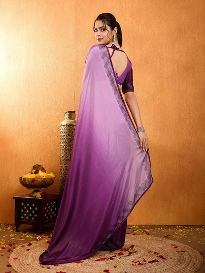 Rangira – Orchid Purple Shaded Chinnon Saree with Swarovski Diamond Work