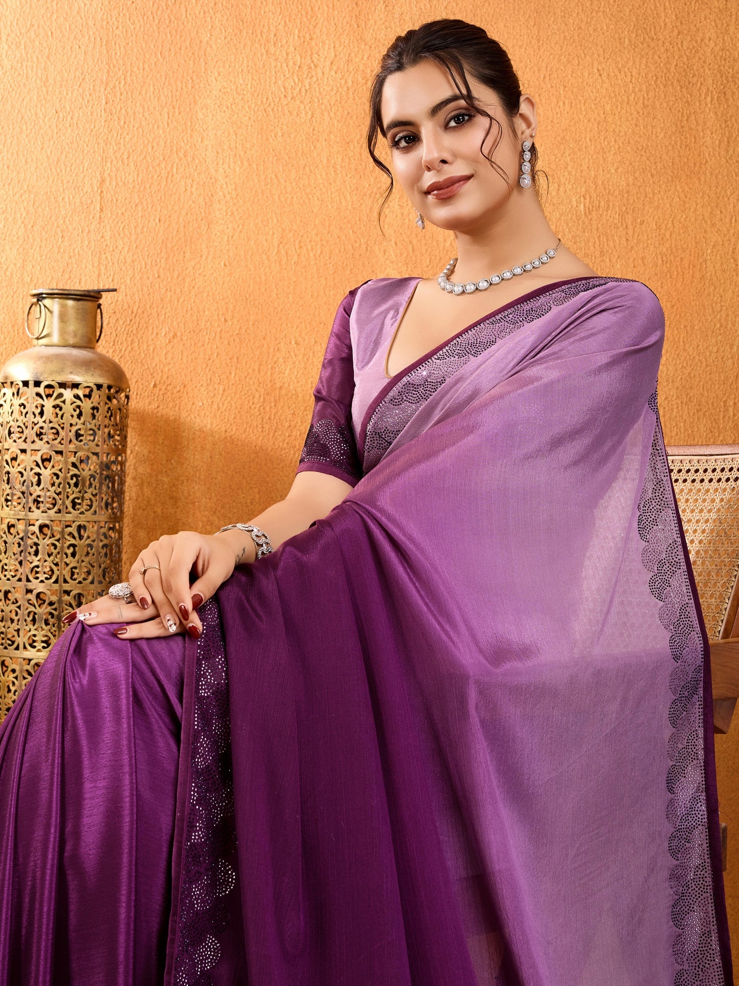 Rangira – Orchid Purple Shaded Chinnon Saree with Swarovski Diamond Work