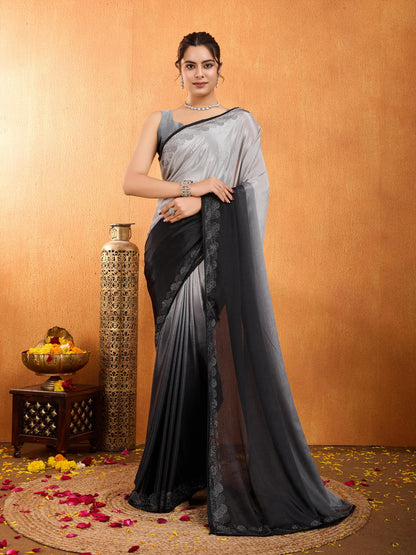 Rangira – Smoky Grey Shaded Chinnon Saree with Swarovski Diamond Work