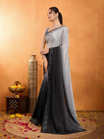 Rangira – Smoky Grey Shaded Chinnon Saree with Swarovski Diamond Work