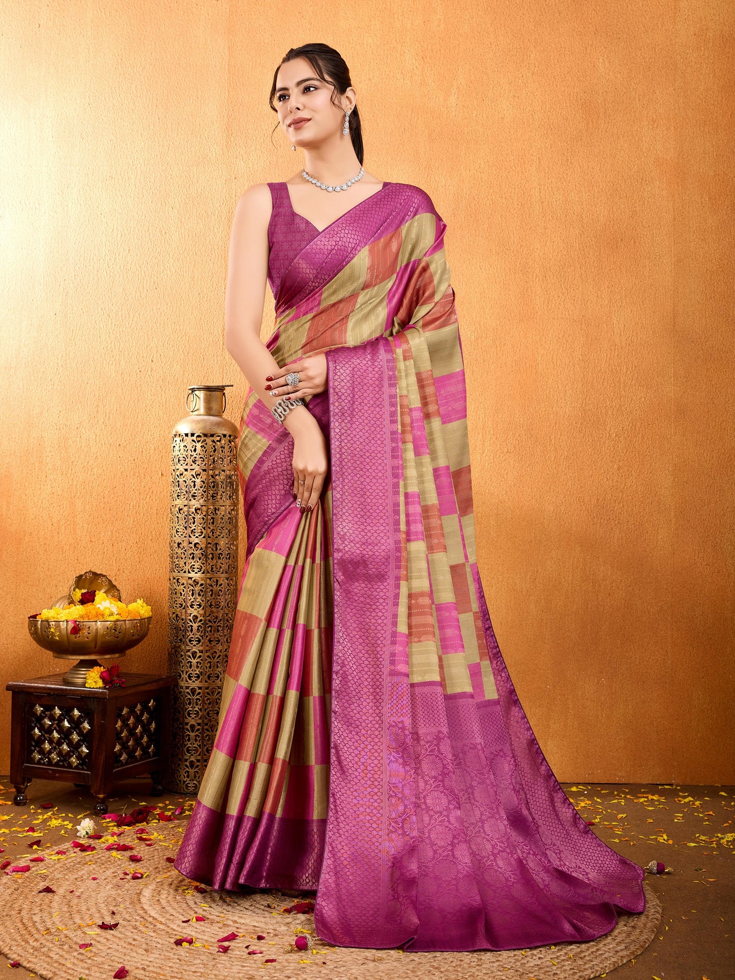 Latest Rouge Pink Mysore Brocade Silk Saree