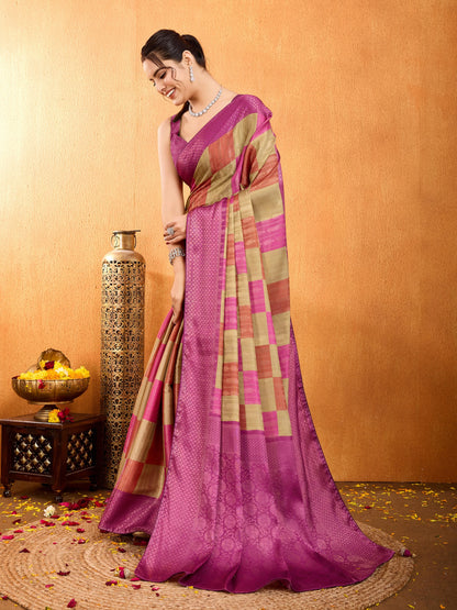 Latest Rouge Pink Mysore Brocade Silk Saree