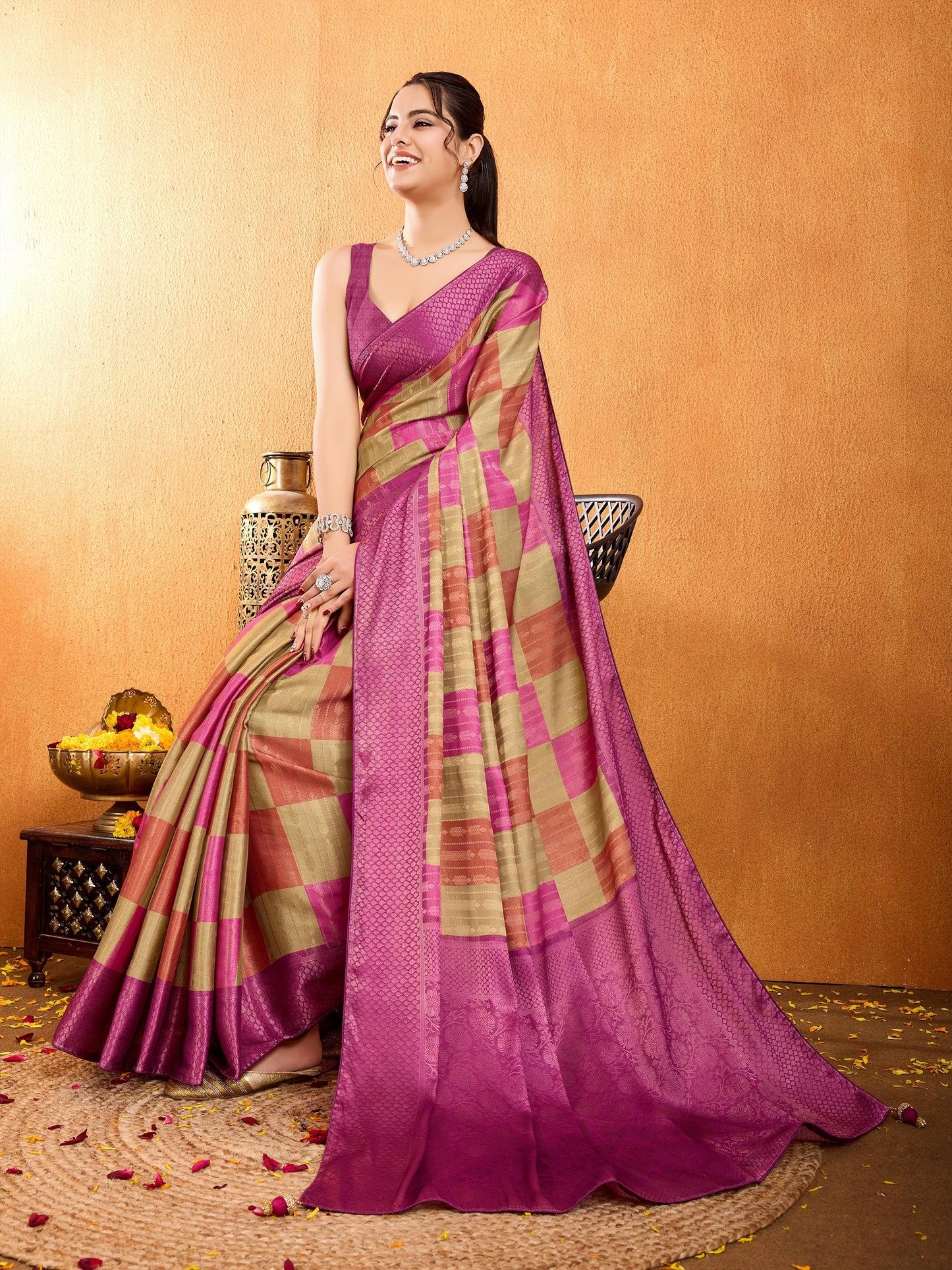 Latest Rouge Pink Mysore Brocade Silk Saree