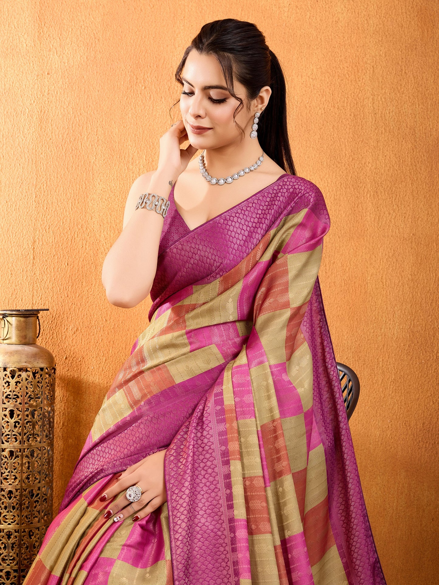 Latest Rouge Pink Mysore Brocade Silk Saree