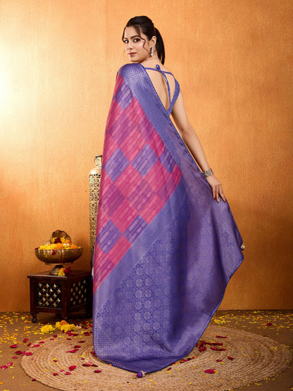 Latest Royal Blue & Pink Mysore Brocade Silk Saree