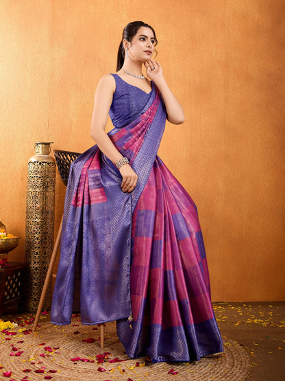 Latest Royal Blue & Pink Mysore Brocade Silk Saree