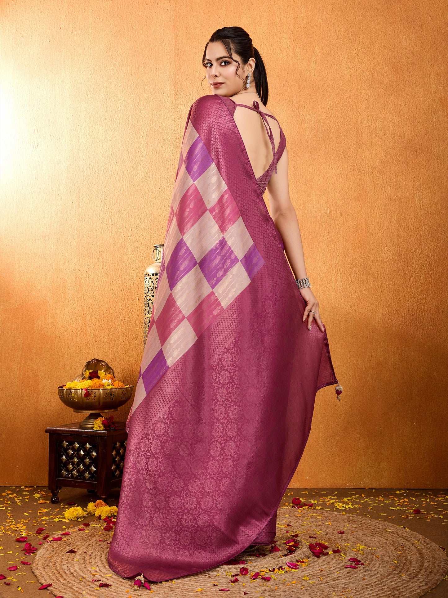 Latest Onion Pink Mysore Brocade Silk Saree