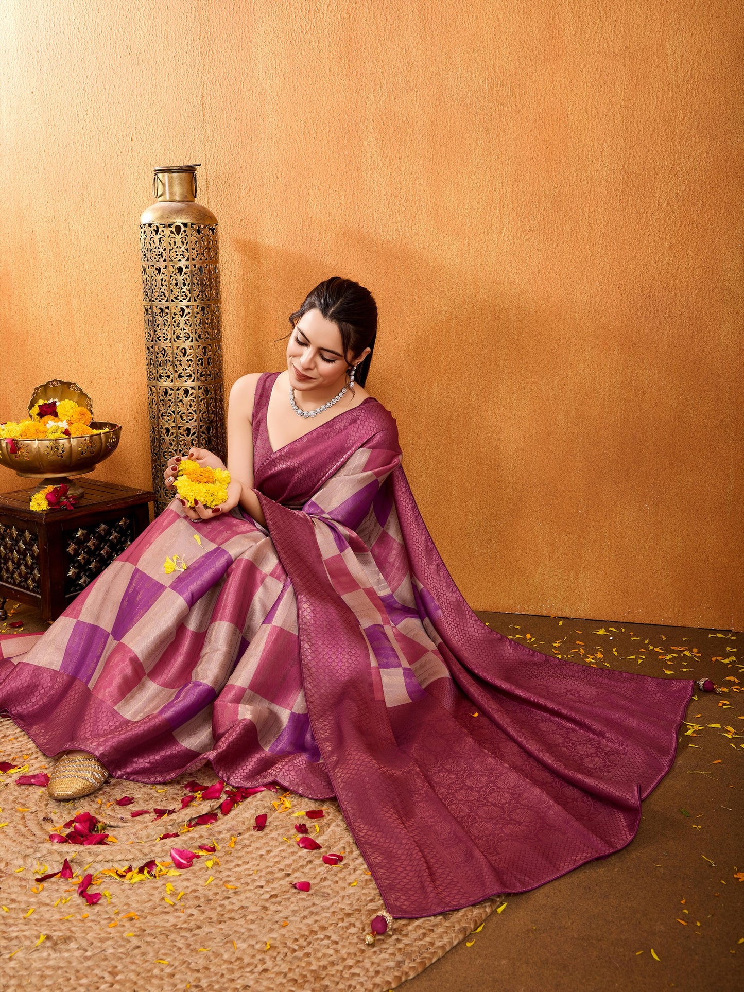 Latest Onion Pink Mysore Brocade Silk Saree