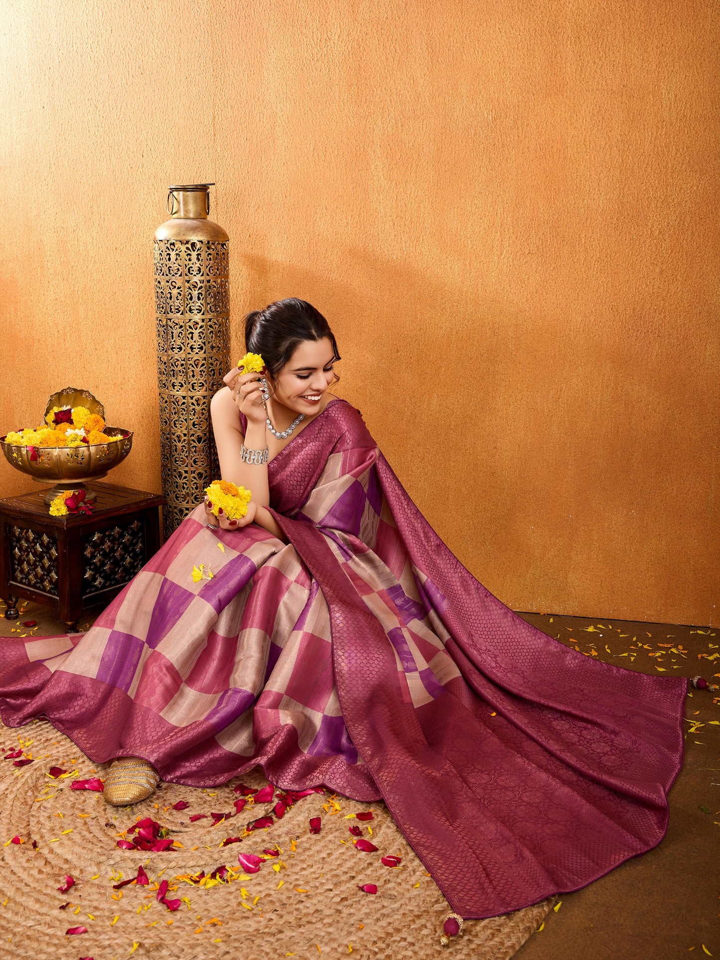 Latest Onion Pink Mysore Brocade Silk Saree