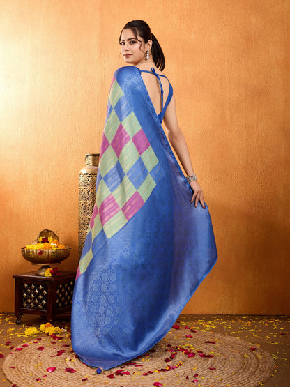 Regal Elegance in Blue & Light Green Mysore Brocade Silk Saree