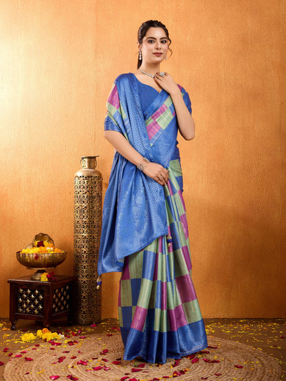 Regal Elegance in Blue & Light Green Mysore Brocade Silk Saree