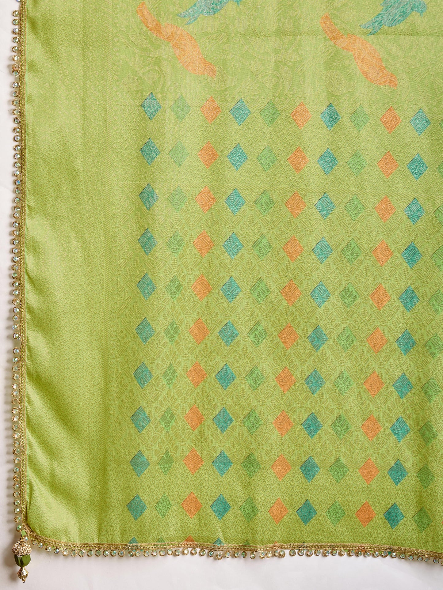 Avarah Lime Green Double Mysore Brocade Silk Saree with Regal Stone Work