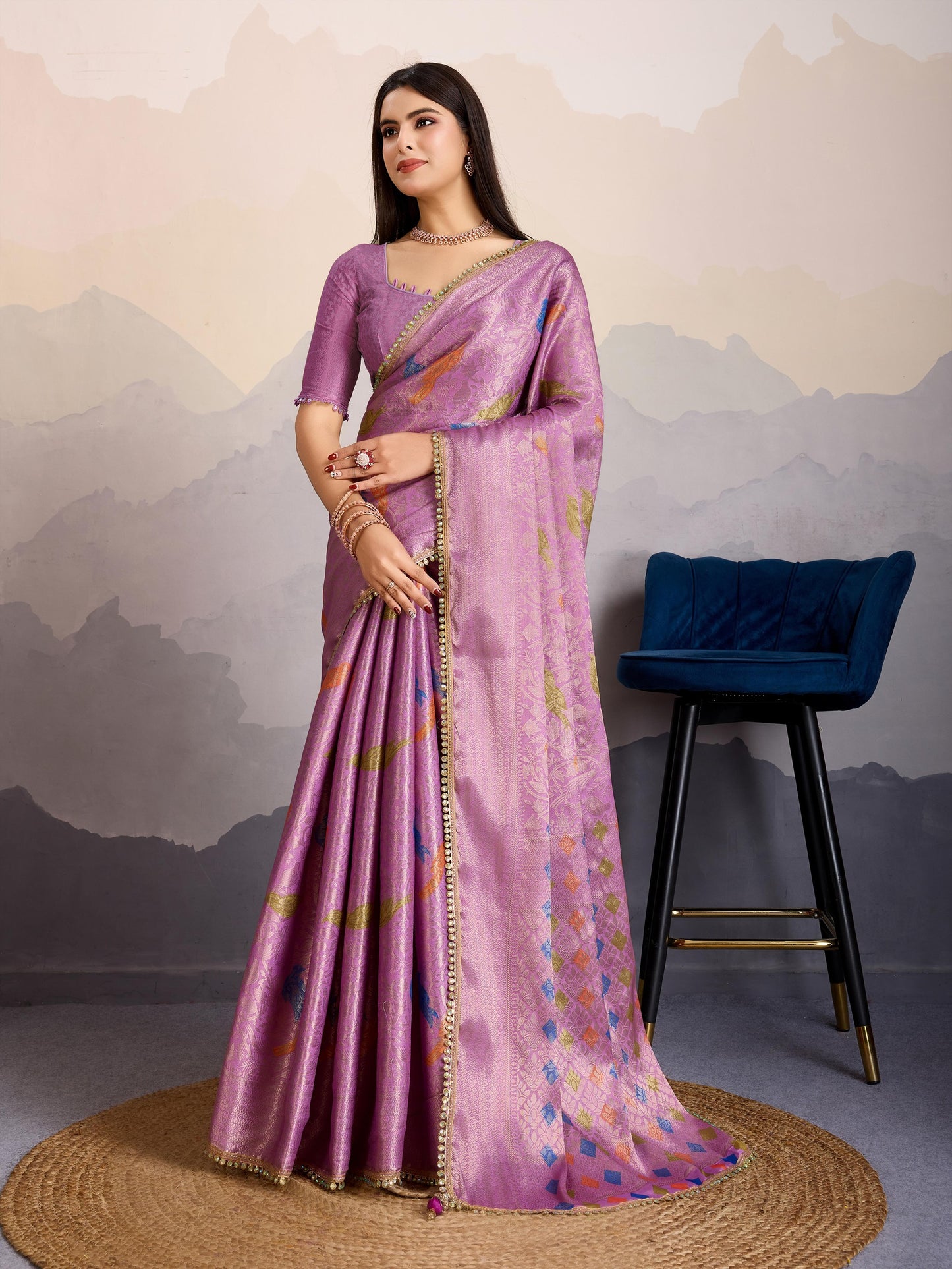 Avarah Orchid Pink Double Mysore Brocade Silk Saree