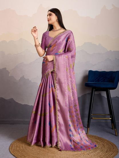 Avarah Orchid Pink Double Mysore Brocade Silk Saree