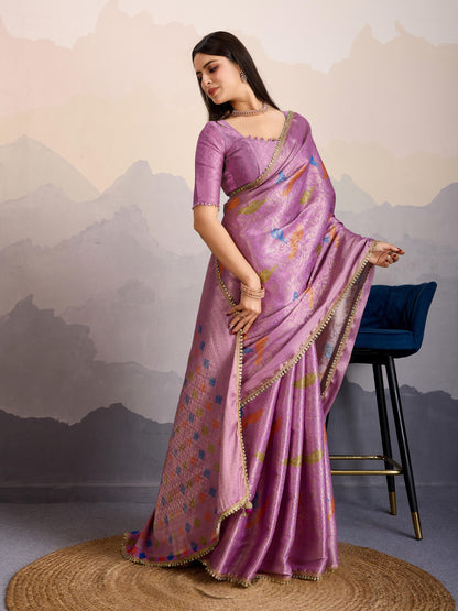 Avarah Orchid Pink Double Mysore Brocade Silk Saree