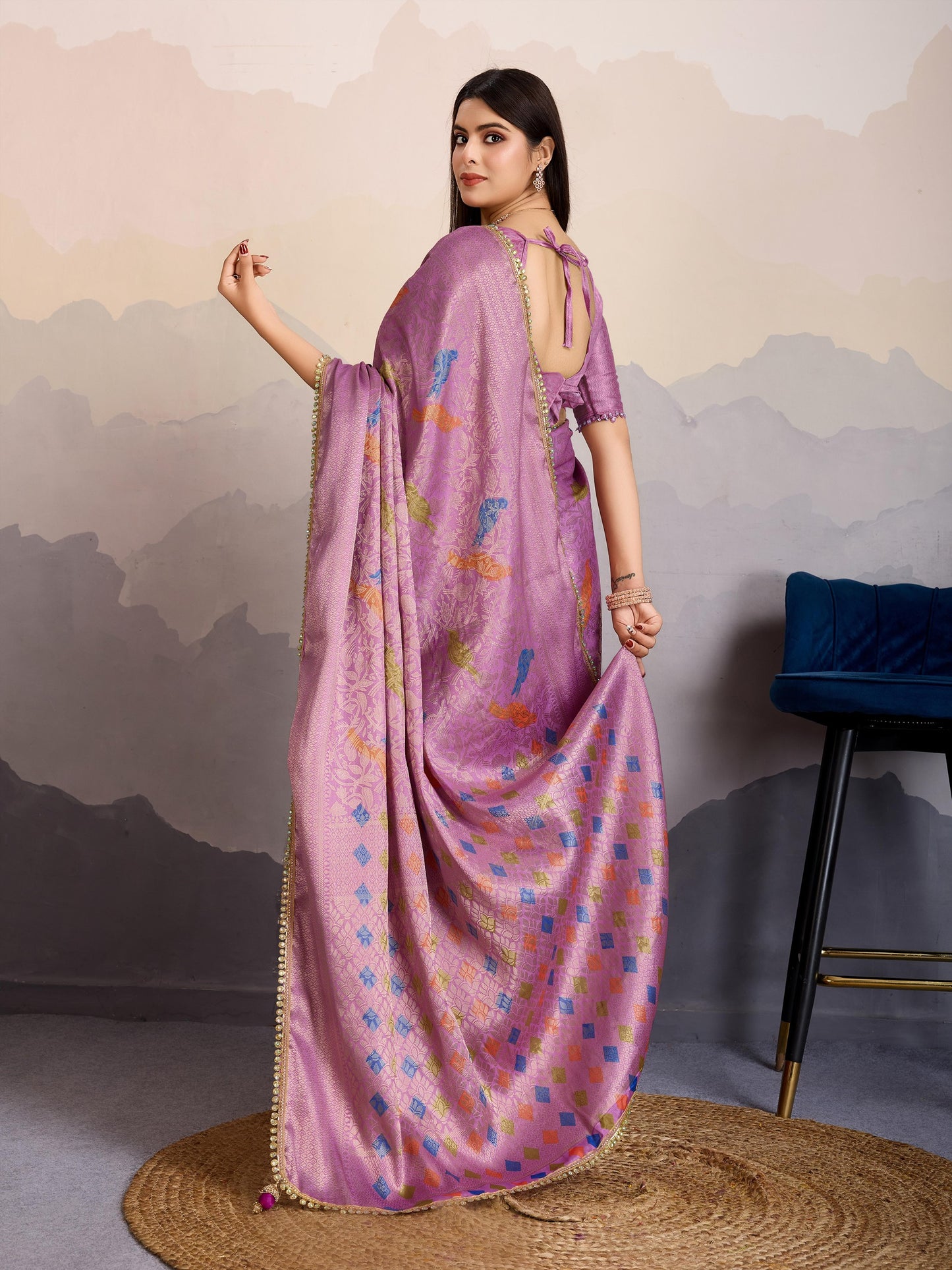 Avarah Orchid Pink Double Mysore Brocade Silk Saree