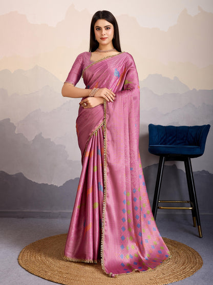 Avarah Pink Double Mysore Brocade Silk Saree