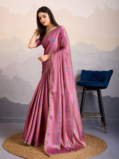 Avarah Pink Double Mysore Brocade Silk Saree