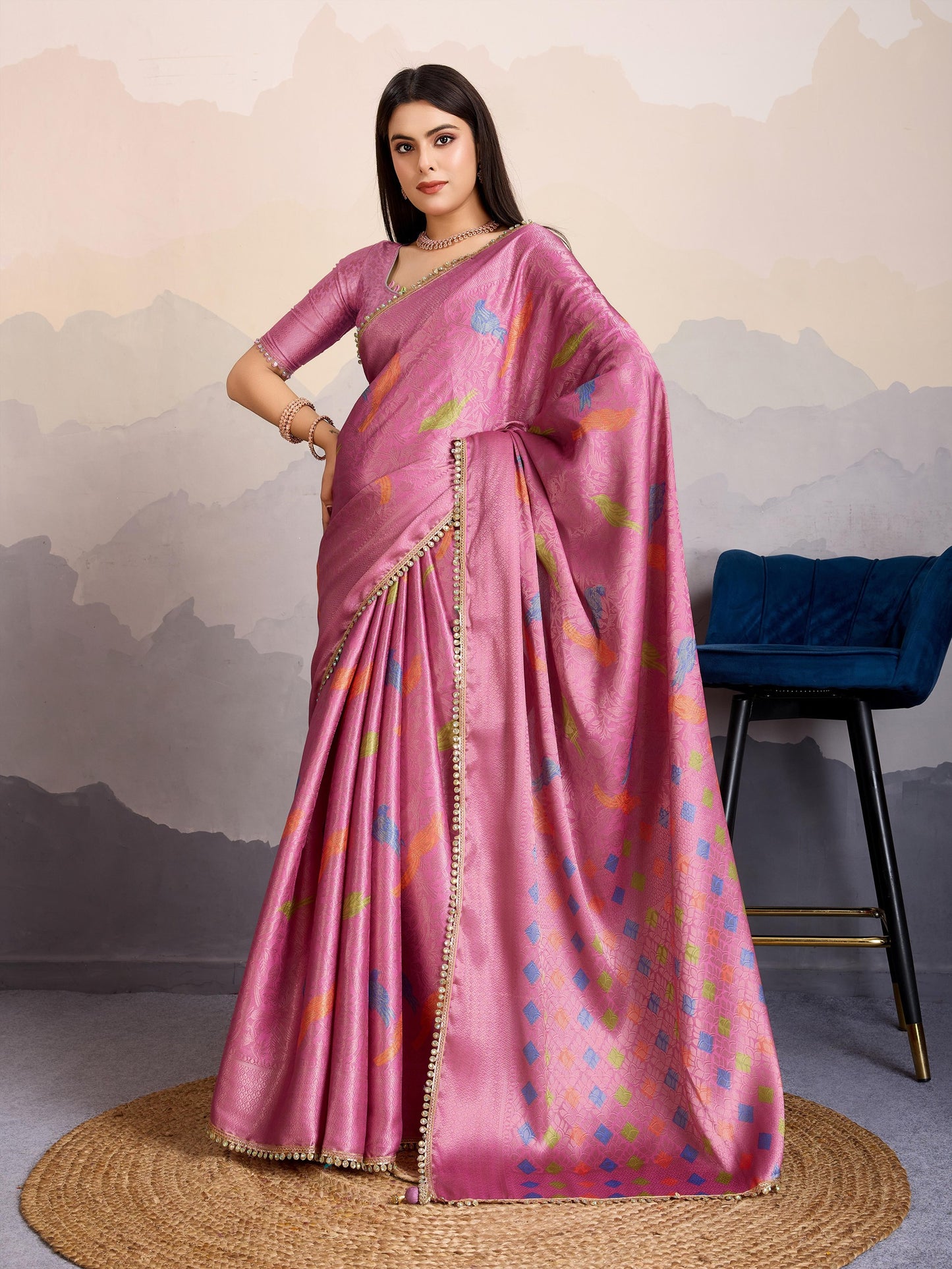 Avarah Pink Double Mysore Brocade Silk Saree