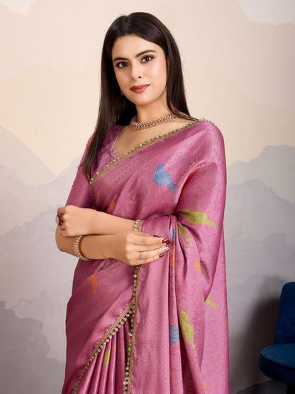 Avarah Pink Double Mysore Brocade Silk Saree