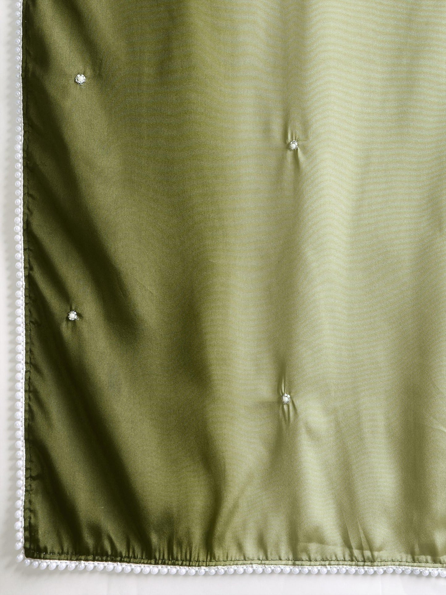 Olive Green Shaded Crepe Satin Saree with Pearl & Bead Embellishments