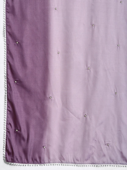 Lavender Shaded Crepe Satin Saree with Pearl & Bead Embellishments